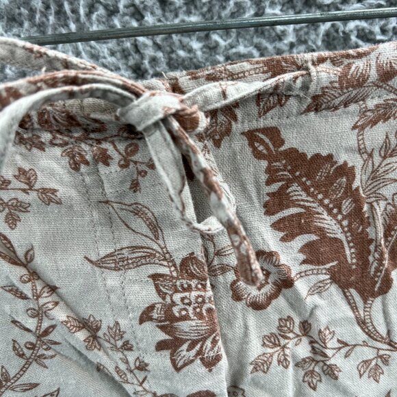 White Stag Womens Straight Skirt 12 Tan Brown Floral Linen Blend Zip Drawstring - Picture 4 of 11